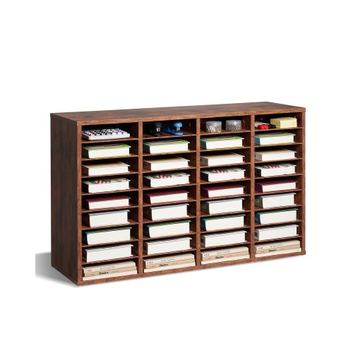 

Wood Literature Organizer 36 Compartments Removable Shelves Dark Brown