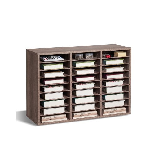 

VEVOR Wooden Literature Organizer 27 Compartments Removable Shelves Black-Grey