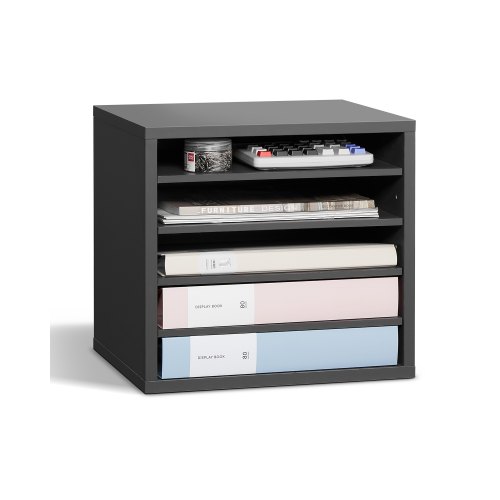 

VEVOR Wooden Literature Organizer 5 Compartments with Adjustable Shelves Grey