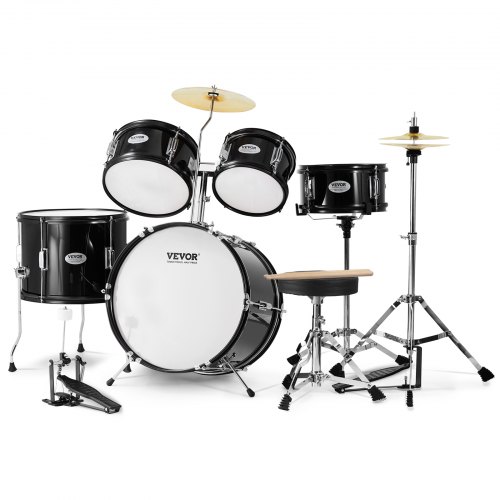

VEVOR Kids Drum Set, 5-Piece, 16 in Beginner Full Drum Set with Bass Toms Snare Floor Drum Adjustable Throne Cymbal Hi-Hat Pedal and Two Pairs of Drumsticks, Starter Drum Kit for Child Kids, Black