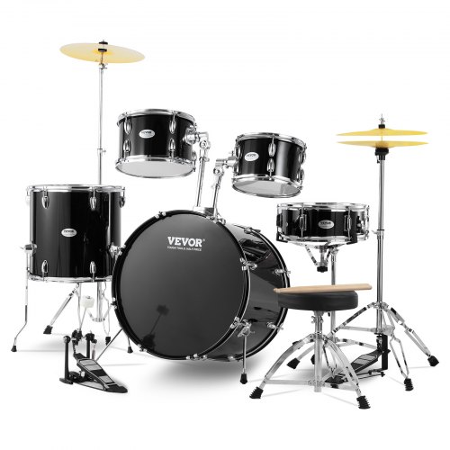 

VEVOR Adult Drum Set, 5-Piece, 22 inches Complete Full Size Drum Kit with Bass Toms Snare Floor Drum Adjustable Throne Stands Cymbal Hi-Hat Pedal and Drumsticks, Beginner Drum Kit for Adults, Black