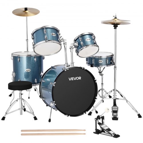 

VEVOR Drum Set 5-Piece Beginner Drums Set with 558.8 mm Bass Drum (Gravel Blue)