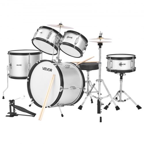 

VEVOR Kids Drum Set 5-Piece Beginner Drum Kit with 406.4 mm Bass Drum (Silver)