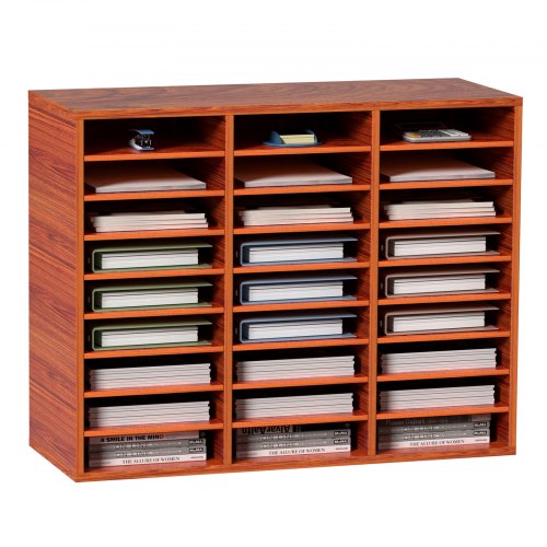 

Wood Literature Organizer File Sorter Paper Storage Holder 27 Slots Brown