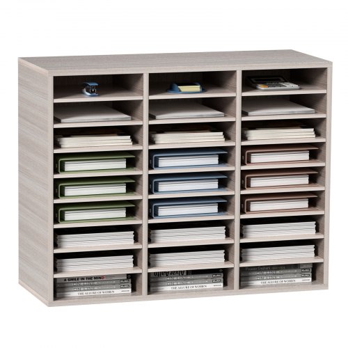 

Wood Literature Organizer File Sorter Paper Storage Holder 27 Slots Grey