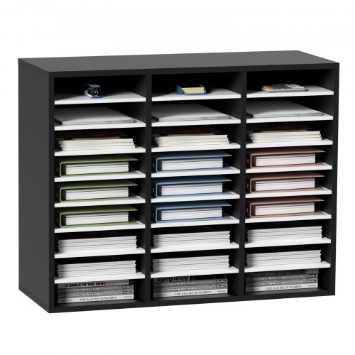 

Wood Literature Organizer File Sorter Paper Storage Holder 27 Slots Black