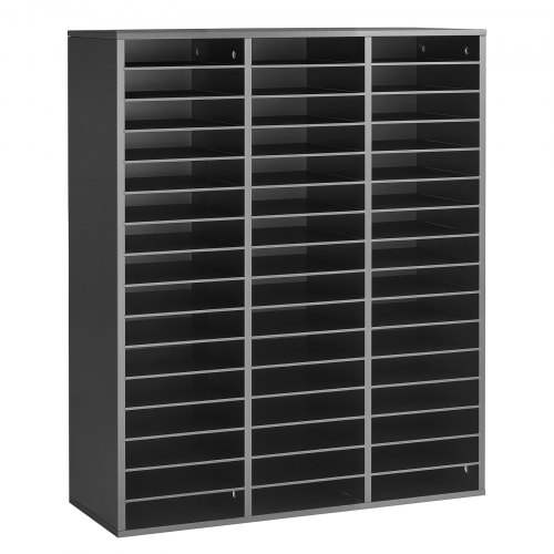 VEVOR Wood Literature Organizer 48 Compartments Office Mailboxes Black, Countertop Literature Sorter for Files Documents Papers, with Adjustable Shelves, for Office, Home, Classroom Organization