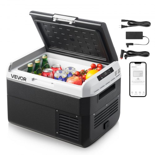 

VEVOR 12 Volt Car Refrigerator, 26.4QT/25L Car Fridge, Portable Electric Cooler with -4℉~68℉ Adjustable Temperature, 12/24V DC and 100- 240V AC Compressor Freezer for Outdoor, Camping, Travel, RV