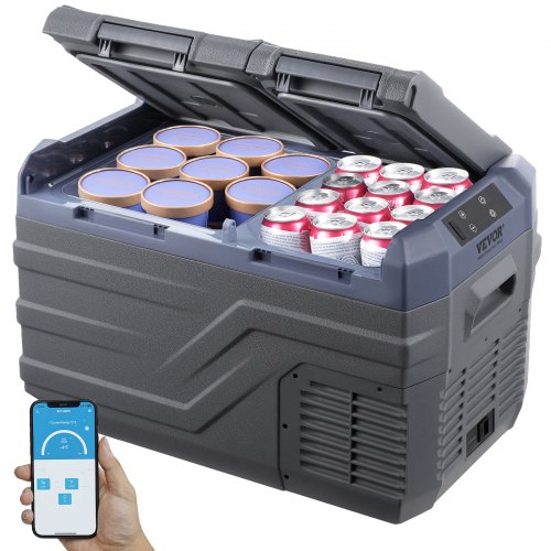 VEVOR Car Refrigerator, 25 L Dual Zone Portable Freezer, 12 Volt Car Refrigerator Fridge, -4℉-68℉ Adjustable Range, 12/24V DC and 100-240V AC Compressor Cooler for Outdoor, Camping, RV