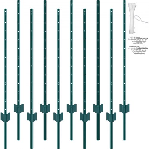 

VEVOR 4 Feet Fence Post 10 Pack T-Post Heavy Duty Metal Fence Posts Green