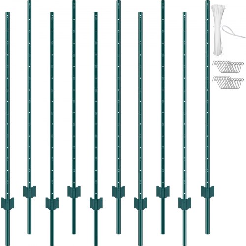 

VEVOR 5 Feet Fence Post 10 Pack T-Post Heavy Duty Metal Fence Posts Green