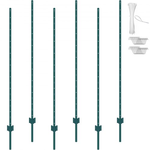 

VEVOR 6 Feet Fence Post 6 Pack T-Post Heavy Duty Metal Fence Posts Green