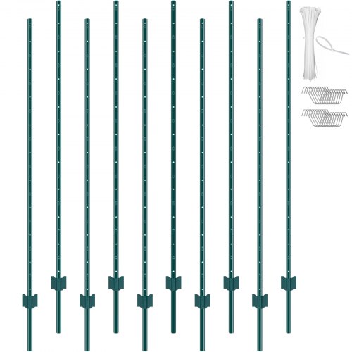 

VEVOR 6 Feet Fence Post 10 Pack T-Post Heavy Duty Metal Fence Posts Green