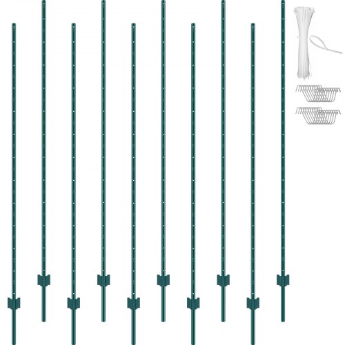 

VEVOR 7 Feet Fence Post, 10 Pack U-Channel Heavy Duty Metal Fence Posts, Sturdy Steel Fence Stakes for Garden Yard, Lawn, Farms and Outdoor Wire Fencing, Green