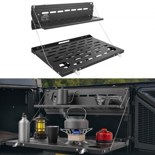 

VEVOR Tailgate Table, for 2021-2026 Ford Bronco 4 Door Hardtops (Exclude Bronco Sport), 88 lbs, Carbon Steel Foldable Molle Panel Double-Layer Drop Down Table, Rear Door Cargo Storage Rack Shelf Luggage Holder Carrier Camping Accessories