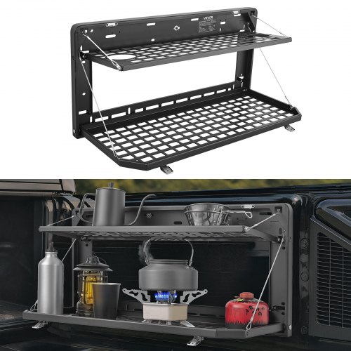 

VEVOR Tailgate Table for Jeep Wrangler JL 2019 - Present, Carbon Steel Foldable Molle Panel Double-Layer Drop Down Table, Rear Cargo Storage Rack Shelf Luggage Holder Carrier Camping Accessories