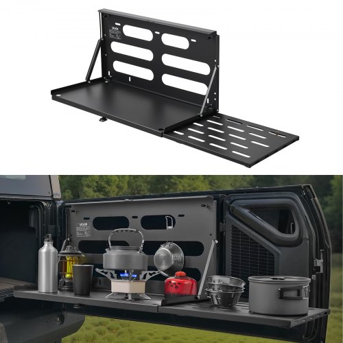 

VEVOR Tailgate Table, for 2007-2024 Jeep Wrangler JK, 88 lbs Capacity, Carbon Steel Foldable Molle Panel Drop Down Table, Rear Door Cargo Storage Rack Shelf Luggage Holder Carrier Camping Accessories