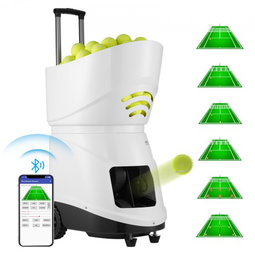 VEVOR Tennis Ball Machine, Automatic Portable Tennis Ball Launcher, 150 Balls Tennis Training Practice Thrower, 5 Motors Multi-Mode Drills, 2+ Hours Play, Rechargeable Battery, App Remote Control