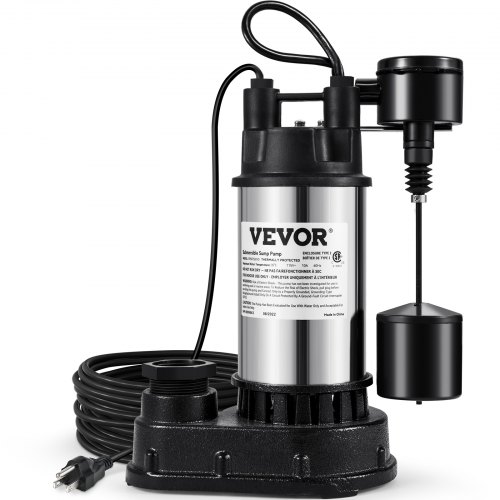 

VEVOR 1.5 HP Submersible Cast Iron and Steel Sump Pump, 6000 GPH Submersible Water Pump with Integrated Vertical Float Switch, for Basement Water Basin and Flooding Area Tested to UL Standards