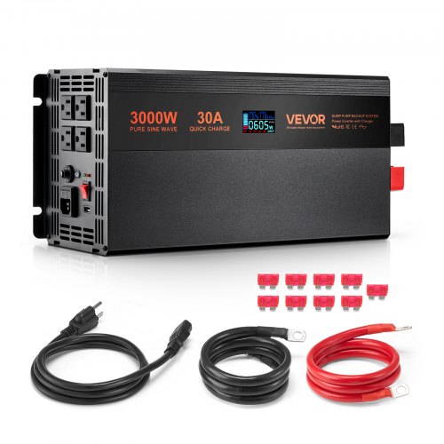 

Sump Pump Battery Backup System 3000W LCD Auto Switches to Battery Inverter