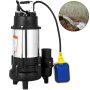 VEVOR Sewage Pump 1 HP 110V 6340 GPH 62' Lift 304 Stainless Steel Heavy Duty with 15' Cable and Piggy Back Float Switch for Family Enterprise Garden Sprinkling