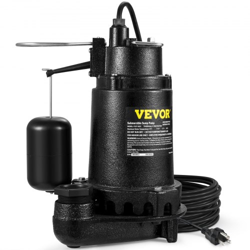 

VEVOR 1HP Sewage Pump, 5600 GPH Cast Iron Submersible Sump Pump with Automatic Snap-action Float Switch, Heavy-Duty Submersible Sewage, Basement Tested to CSA Standards