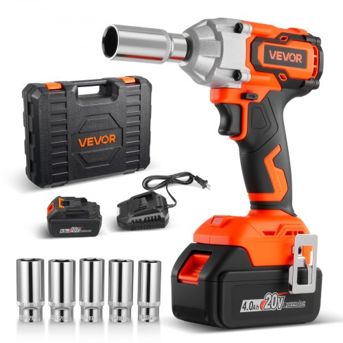 VEVOR Cordless Impact Wrench, 280 ft-lbs / 380 N·m High Torque, 3/8 inch, 20V Electric Impact Wrench with Brushless Motor, 4Ah Battery, Charger, 5 Soc