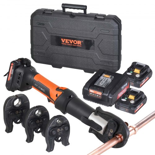 

VEVOR Mini ProPress Tool, 18V Electric Pipe Crimping Tool for 1/2", 3/4", 1" Copper Pipes, Press Tool Kit with 3 Pro Press Jaws, 2pcs 18V 2AH Battery, Fast Charger & Carrying Case