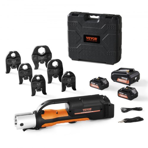 

VEVOR Pro Press Tool, 18V Electric Pipe Crimping Tool for 1/2" to 2" Copper Pipes, Press Tool Kit with 6 Pro Press Jaws, 2pcs 4AH Battery, Fast Charger & Carrying Case