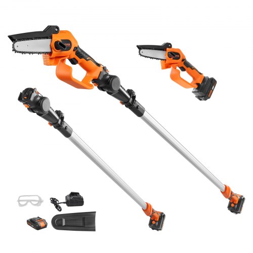 VEVOR 2-in-1 Cordless Pole Saw & Mini Chainsaw, 20V 2Ah Battery Pole Chainsaw, 5 Cutting Capacity 8 Ft Reach Pole Saw For Branch Cutting & Tree Trimm