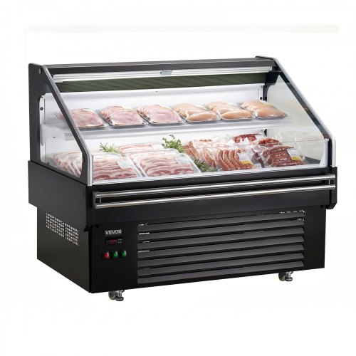 Vevor Open Air Merchandiser, 4.6 cu. ft. Shelving Commercial Refrigerator, Grab and Go Fan Cooling Display Cooler, with LED Lighting, Night Curtain, Horizontal for Restaurants, Stores, Office