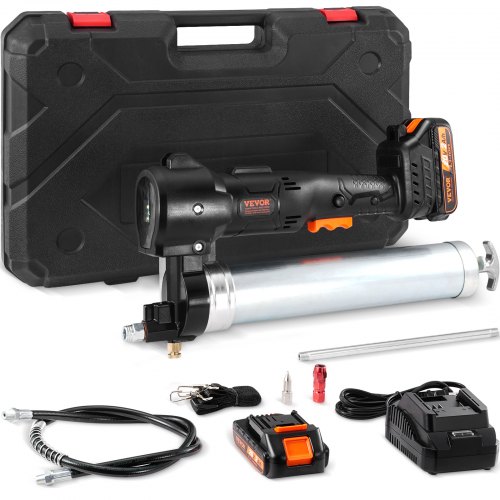 VEVOR Cordless Grease Gun, 20-Volt, 10,000 PSI, 39" Long Hose, Electric Grease Gun Kit Professional High Pressure Battery Powered Grease Gun with Carrying Case, Battery and Charger Included, Black