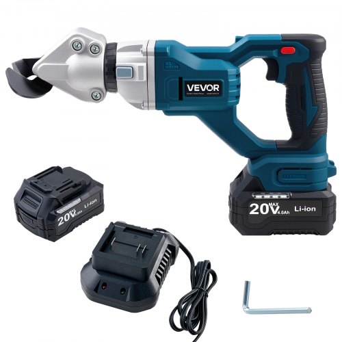VEVOR Metal Shear, Cordless Sheet Metal Cutter with 360-Degree Pivoting Head, Double Blades, 220VAC 20VDC, Cuts 1.22 mm Galvanized Steel, 1 mm Stainless Steel, Aluminum, Plastic, Cardboard, 2800SPM