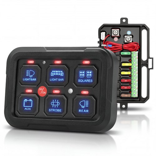 Vevor 6 Gang Switch Panel RGB Circuit Control Box Backlight Auto-Dimmable, for 12-24V Car Truck Boat ATV UTV SUV, Toggle Momentary Strobe 3 Mode, 1440W 60A, Multifunctional Relay System, Waterproof