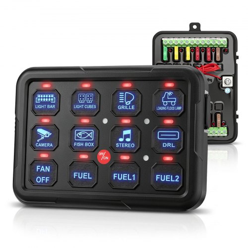 Vevor 12 Gang Wireless Switch Panel Circuit Control 165 ft Remote Range, for 12-24V Car Truck Pickup Boat UTV SUV, RGB Auto-Dimmable, Toggle Momentary Strobe, 1920W 80A Relay System, Waterproof