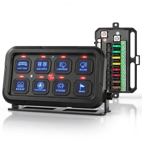 VEVOR 8 Gang Switch Panel RGB Circuit Control Box Backlight Auto-Dimmable, for 12-24V Car Truck Boat ATV UTV SUV, Toggle Momentary Strobe 3 Mode, 1440W 60A, Multifunctional Relay System, Waterproof