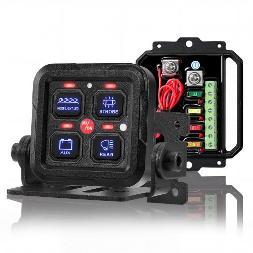 VEVOR 4 Gang Switch Panel RGB Circuit Control Box Backlight Auto-Dimmable, for 12-24V Car Truck Boat ATV UTV SUV, Toggle Momentary Strobe 3 Mode, 1440W 60A, Multifunctional Relay System, Waterproof