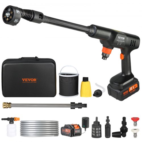 VEVOR Cordless Pressure Washer, 652-PSI 1.0 GPM Portable Power Cleaner, Handheld High-Pressure Car Washer Gun With 4.0Ah Battery, Charger, 6-in-1 Nozz
