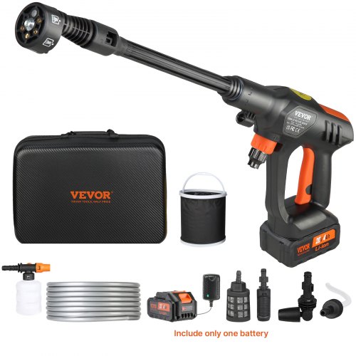 

VEVOR Cordless Pressure Washer, 652-PSI 1.1 GPM Portable Power Cleaner, Handheld High-Pressure Car Washer Gun with 4.0Ah Battery, Charger, 6-in-1 Nozzle, for Home/Floor Cleaning & Watering