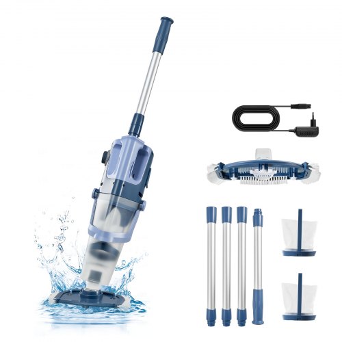VEVOR Handheld Pool Vacuum, 100 L/min Cordless Spa Hot Tub Vacuum with Extension Pole, 60 Mins Running Time, Powerful Suction for Leaves and Debris, Rechargeable Pool Cleaner for Above Ground Pools