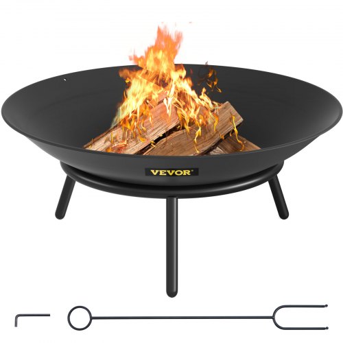 

VEVOR Fire Pit Bowl, 22-Inch Deep Round Carbon Steel Fire Bowl, Wood Burning for Outdoor Patios, Backyards & Camping Uses, with A Drain Hole and A Firewood Stick, Black