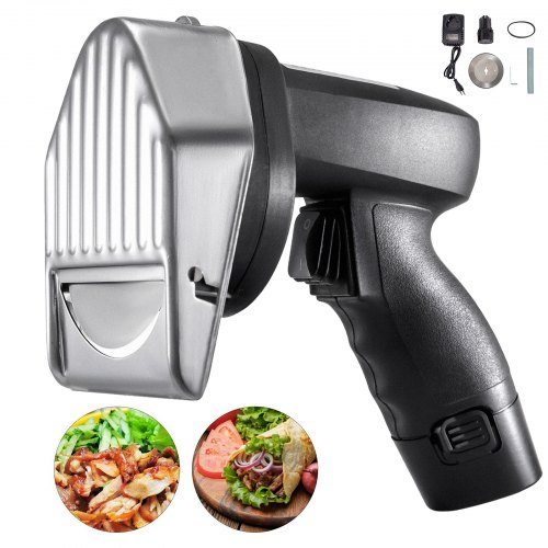 

VEVOR Cordless Shawarma Knife 110V Battery Professional Turkish Kebab Slicer Stainless Wireless Commercial Gyro Cutter 2800 RPM with 2 Blades 3.93/100mm Adjustable Thickness 0-8 mm