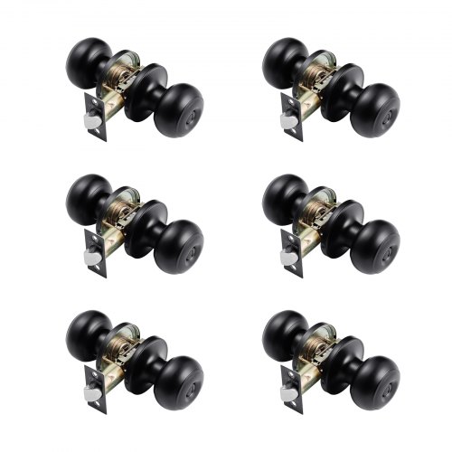 VEVOR 6 Pack Black Door Knobs, Privacy Door Knob with Round Ball, Keyless Exterior & Thumb Turn Lock Interior, All Metal Doorknobs Hardware, Matte Black Modern Design for Bedroom & Bathroom