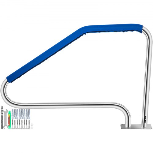 Vevor Swimming Pool Handrail Ladder Handrail Stainless Steel Rail W/ Base Plate