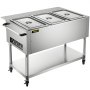 VEVOR Commercial Steam Table Electric Food Warmer 3 Pans w/ Wheels 0-100℃ 1500W