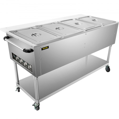 VEVOR Commercial Steam Table ElectricFood Warmer4Pans w/ Wheels0-100℃ 2000W