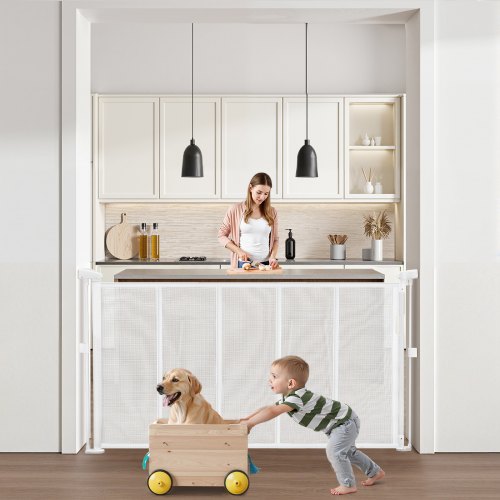 

VEVOR Retractable Baby Gate, 34 inch Tall, Extends up to 55 inch Wide, Retractable Gate for Kids or Pets, Mesh Material, Easy to Install for Indoor Stairs, Doorways, Hallways, Playrooms, White