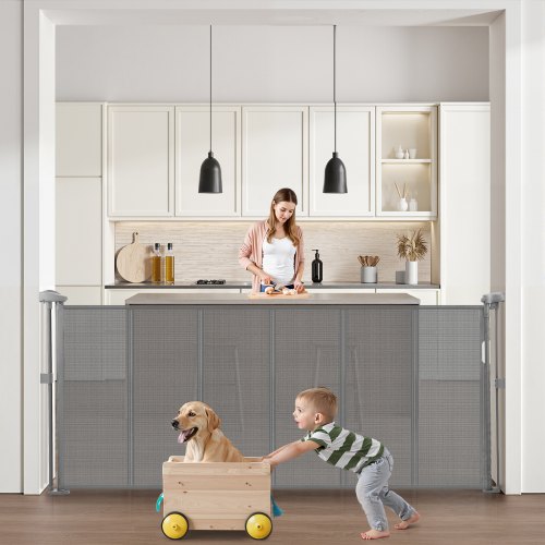 

VEVOR Retractable Baby Gate, 34 inch Tall, Extends up to 71 inch Wide, Retractable Gate for Kids or Pets, Mesh Material, Easy to Install for Indoor Stairs, Doorways, Hallways, Playrooms, Gray