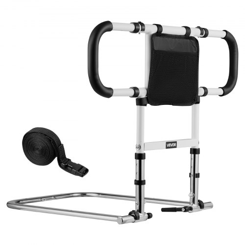 VEVOR Bed Rail for Elderly, Foldable & Extendable Bedside Assist Rail with Side Handles & PU Handrail, Adjustable Height Carbon Steel Pipe Bedside Cane, Senior Bed Bar Fits King, Queen, Full, Twin