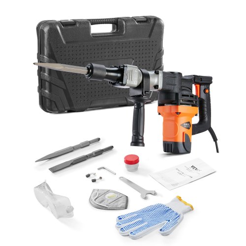 

VEVOR Demolition Jack Hammer, 1400W Electric Jackhammer Heavy Duty, 2900 BPM Concrete Breaker, 2pcs Chisels Bits Chipping with Case, Gloves